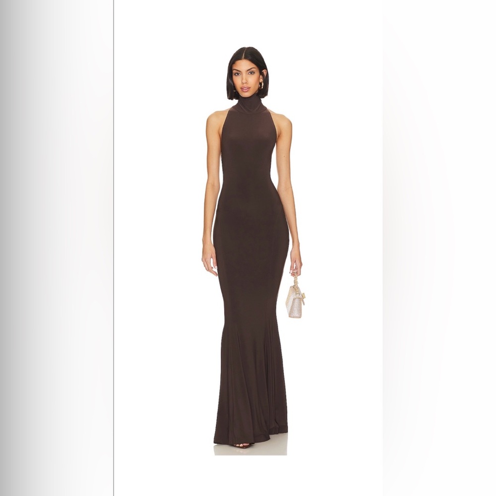 Norma Kamali Chocolate Halter Maxi Dress